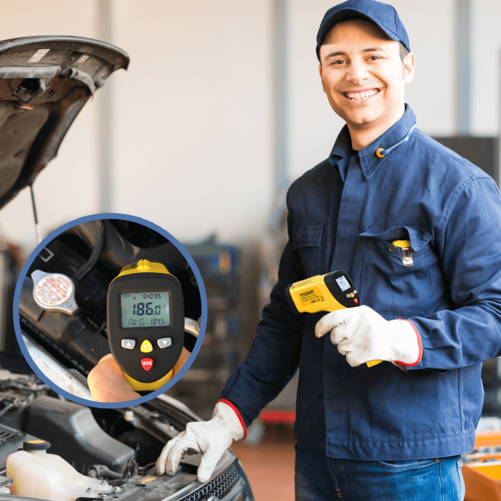 Infrared thermometer measres coolant in automotive diagnostics